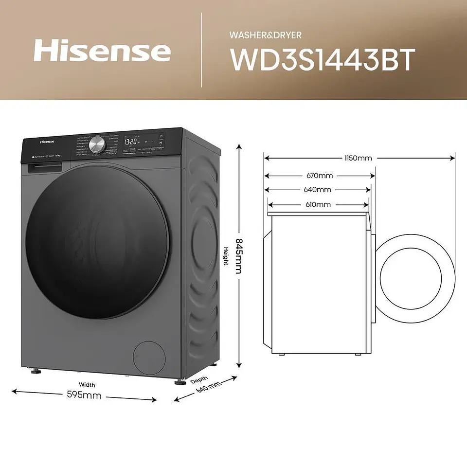 Lavadora Secadora HISENSE Eléctrica 15 Kg Lavado / 10 kg secado WD3S1543BT WD3S1543BT Titanium Gray 5