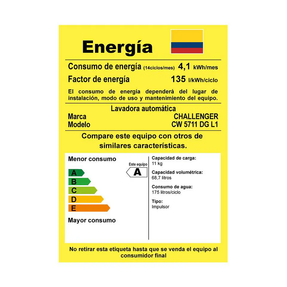 Lavadora CHALLENGER Carga Superior 11 kg (24lb) CW 5711 DGM 5
