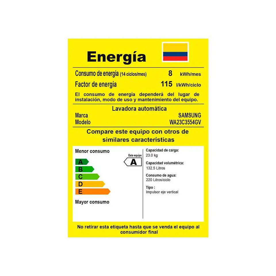 Lavadora SAMSUNG Carga Superior 23 kg (51 lb) WA23C3554GV/CO 6