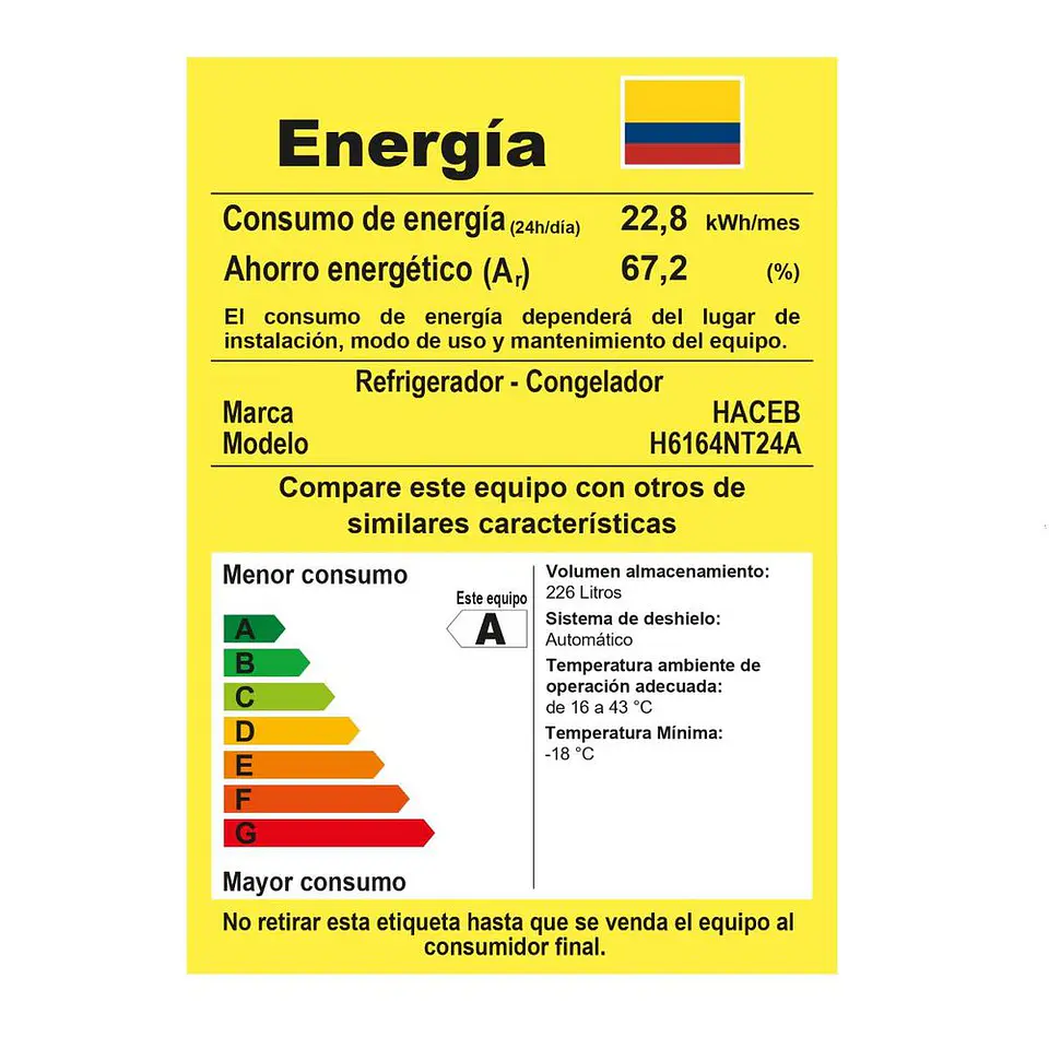 Nevera HACEB No Frost Congelador Superior 243 LTS 9003541 TITANIO 8