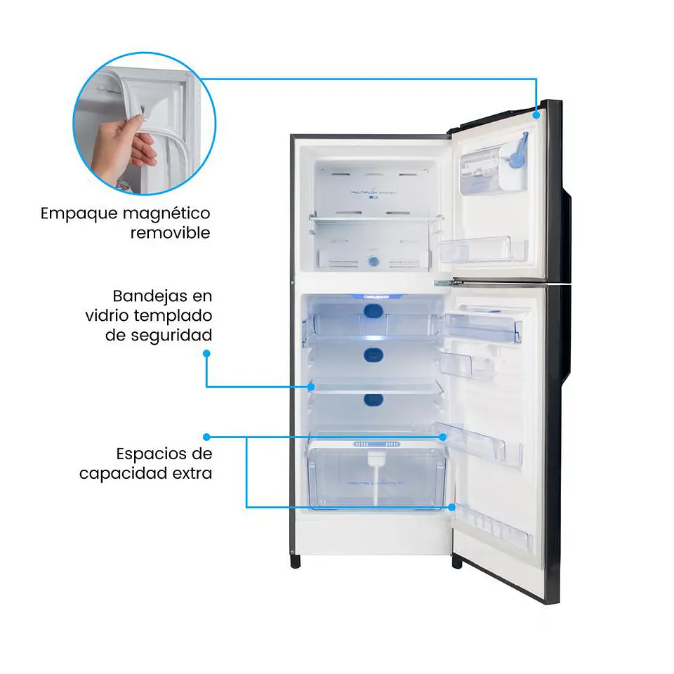 Refrigerador CHALLENGER No Frost Congelador Superior 231 LTS CR249 Titanium 6