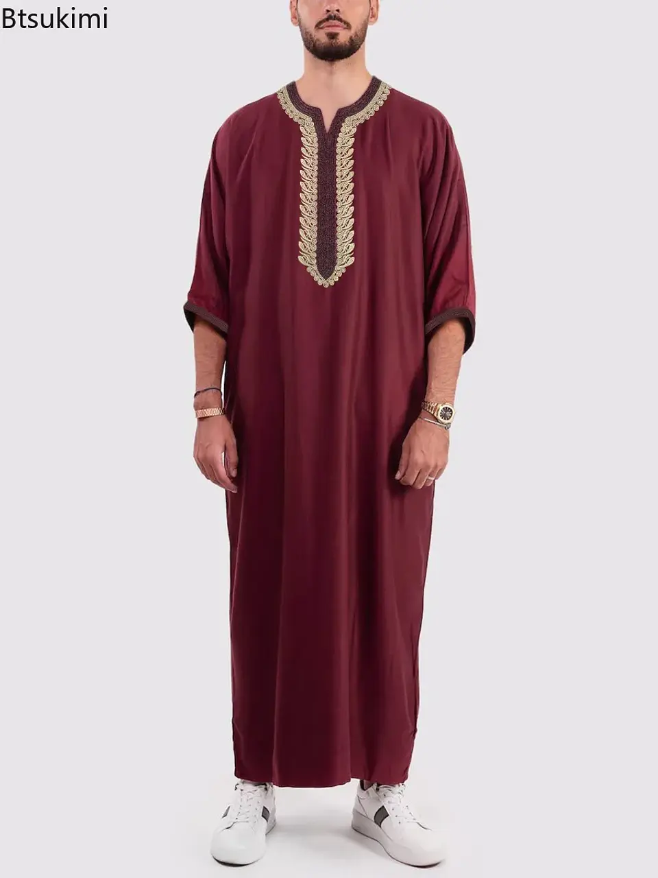 New Moroccan Arab Robe for Men Traditional Islamic Clothing Loose Casual Embroidered Muslim Fashion Abayas Middle East Long Robe 1