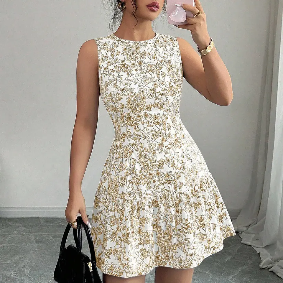 Ropas De Mujeres Print Dresses Vestidos Elegantes Women Vest Dress Sleeveless Summer Beach Bohemian Round Neck Retro Short Dress 7