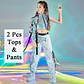 PU Hip-Hop Dance Clothes Reflective Rave Outfit Girl Sets Jazz Dancewear Festival Crop Tops Cargo Pants Catwalk Show Costume - Miniatura 1
