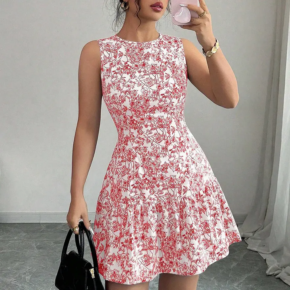 Ropas De Mujeres Print Dresses Vestidos Elegantes Women Vest Dress Sleeveless Summer Beach Bohemian Round Neck Retro Short Dress 8