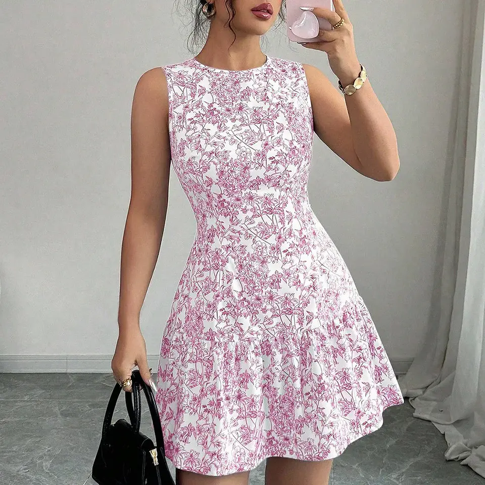Ropas De Mujeres Print Dresses Vestidos Elegantes Women Vest Dress Sleeveless Summer Beach Bohemian Round Neck Retro Short Dress 9