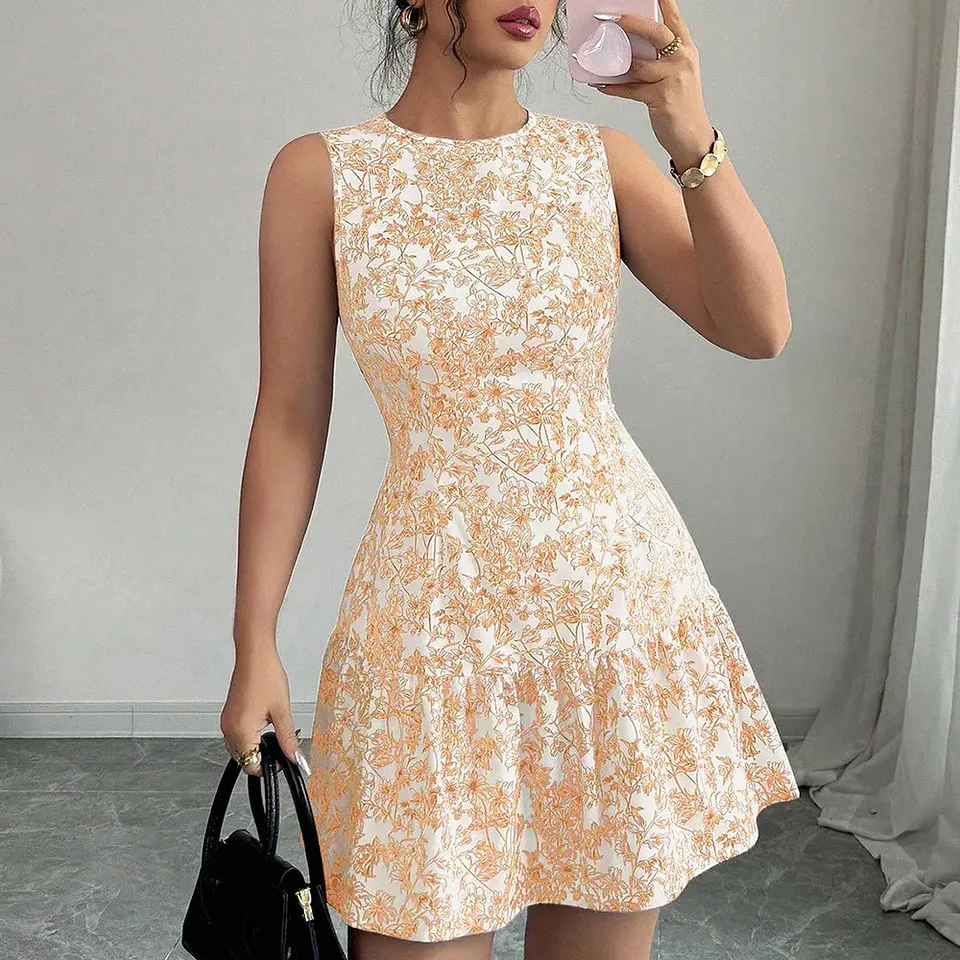 Ropas De Mujeres Print Dresses Vestidos Elegantes Women Vest Dress Sleeveless Summer Beach Bohemian Round Neck Retro Short Dress 10