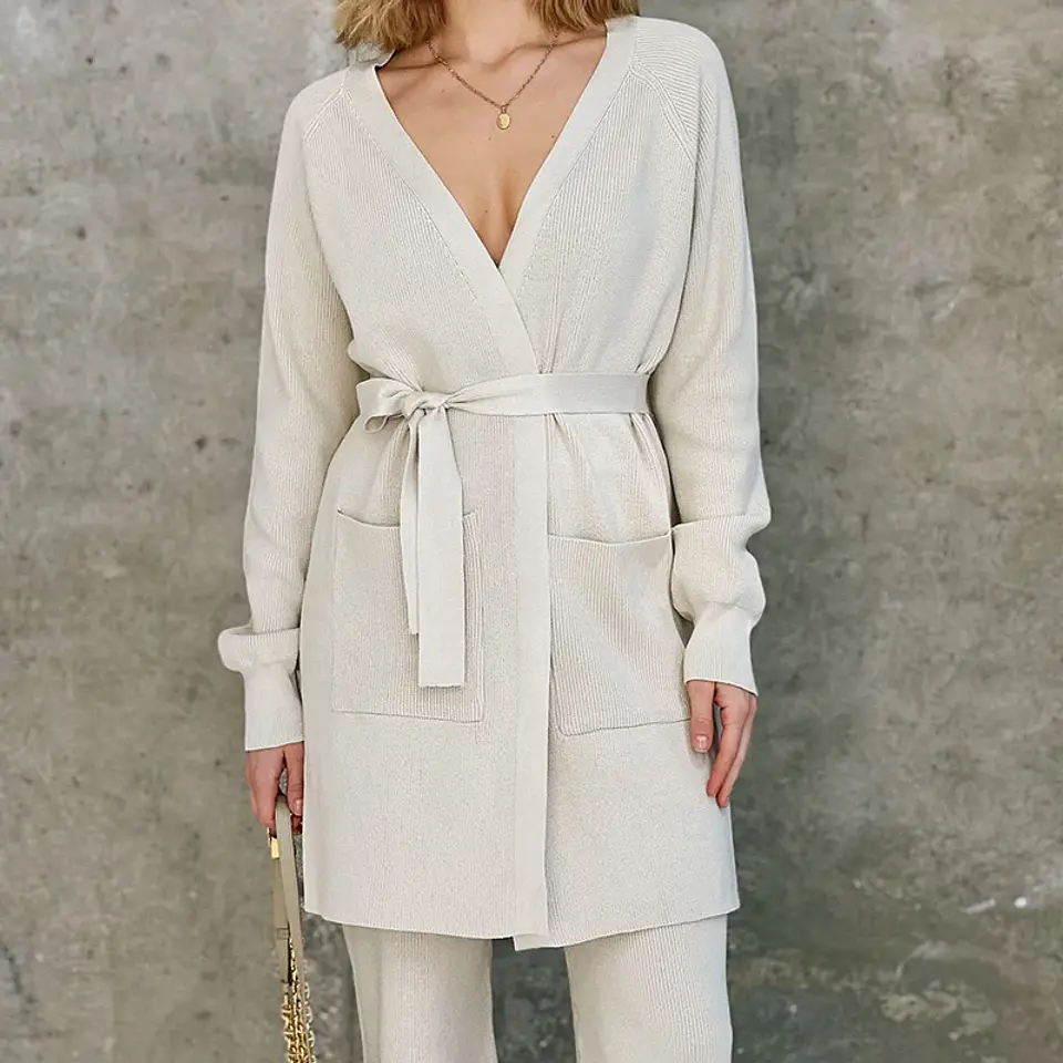 Casual Loungewear Women Set Knit Bathrobes Cardigans Pants Matching Sets 2 Piece Women Knitted Suit Knitted Two Piece Women Sets 5