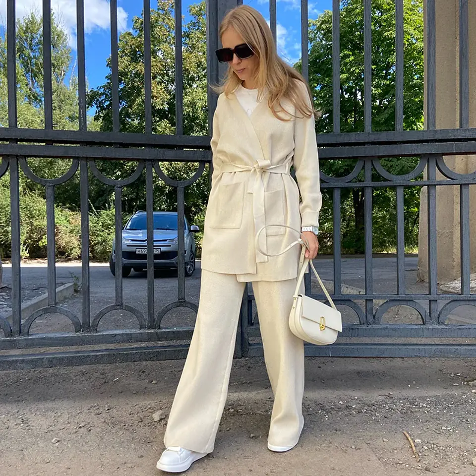 Casual Loungewear Women Set Knit Bathrobes Cardigans Pants Matching Sets 2 Piece Women Knitted Suit Knitted Two Piece Women Sets 6