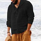 рубашка 2026 Men Shirts Hooded Solid Color Long Sleeve Tops Casual Buttons Cotton Linen Vintage Summer Beach Shirts - Miniatura 7