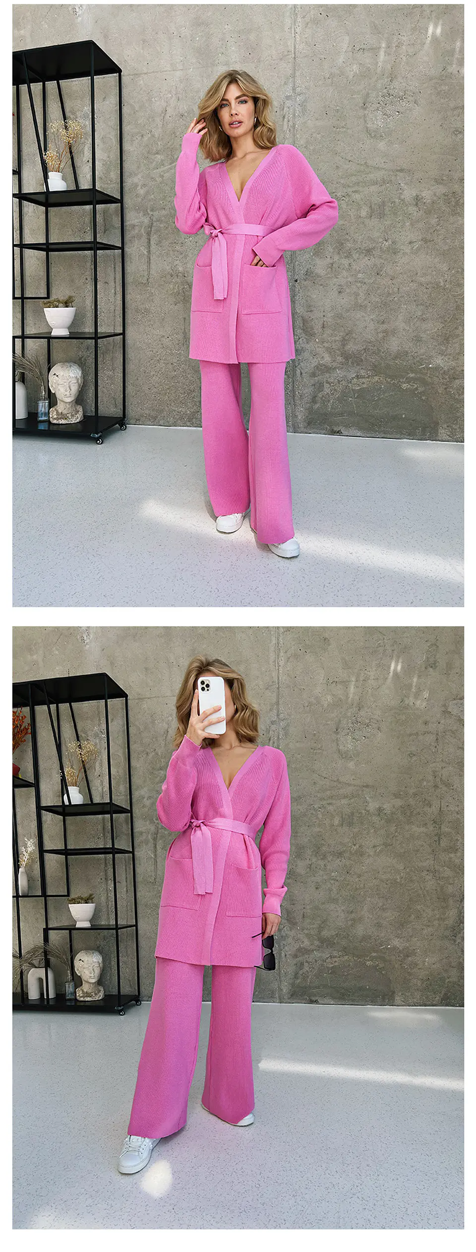 Casual Loungewear Women Set Knit Bathrobes Cardigans Pants Matching Sets 2 Piece Women Knitted Suit Knitted Two Piece Women Sets 18