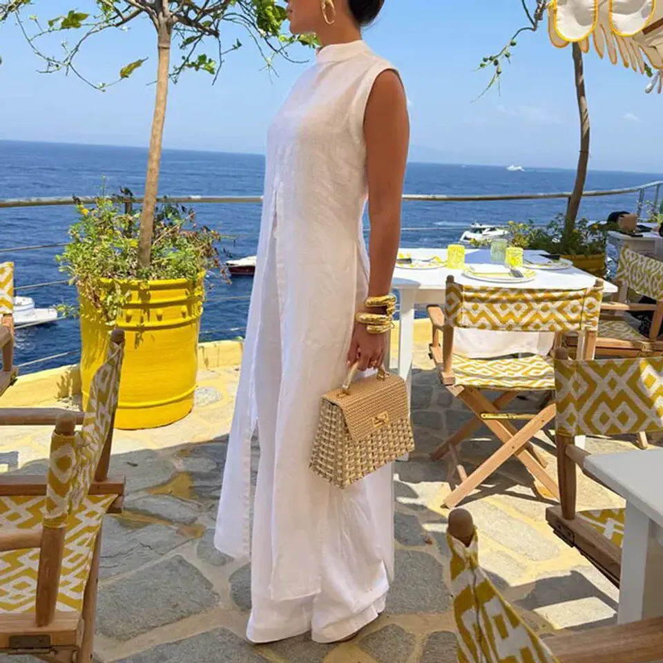 Robes for Woman 2 Pieces Sets Elegant O Neck Split Long Top Pullover And Pant Suits 2026 Spring Summer Solid Slim Casual Outfits 2