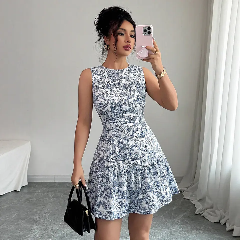 Ropas De Mujeres Print Dresses Vestidos Elegantes Women Vest Dress Sleeveless Summer Beach Bohemian Round Neck Retro Short Dress 15