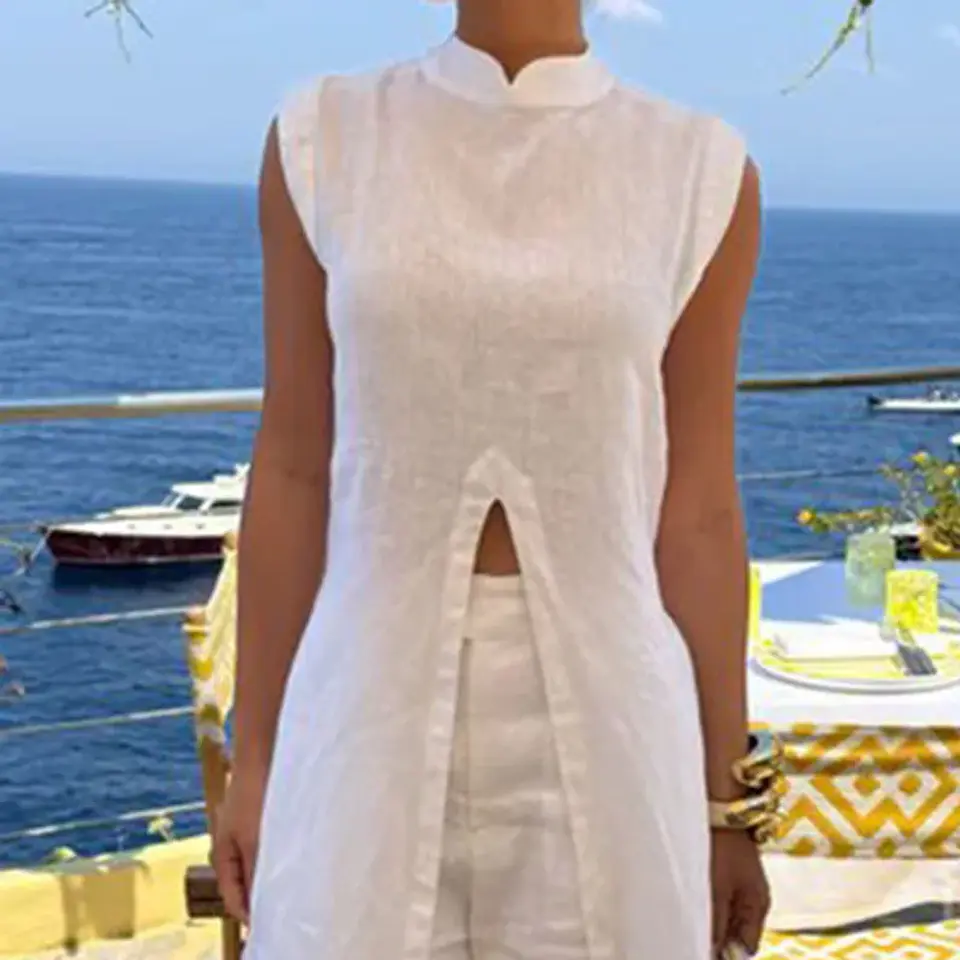 Robes for Woman 2 Pieces Sets Elegant O Neck Split Long Top Pullover And Pant Suits 2026 Spring Summer Solid Slim Casual Outfits 5