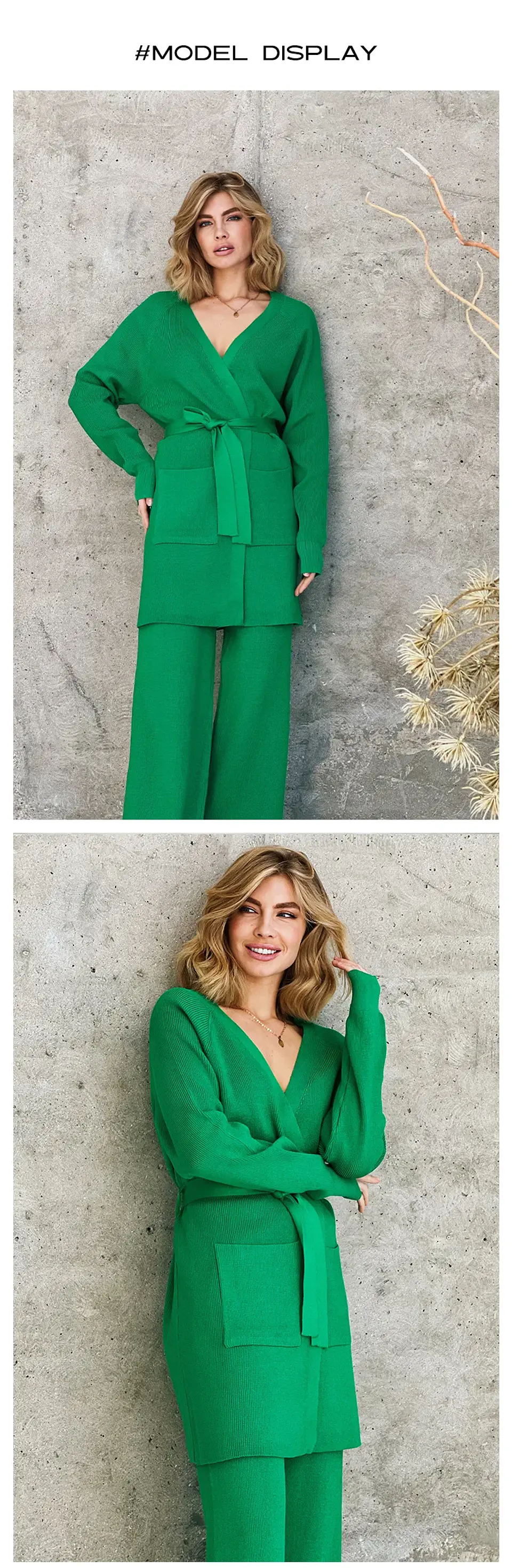 Casual Loungewear Women Set Knit Bathrobes Cardigans Pants Matching Sets 2 Piece Women Knitted Suit Knitted Two Piece Women Sets 13