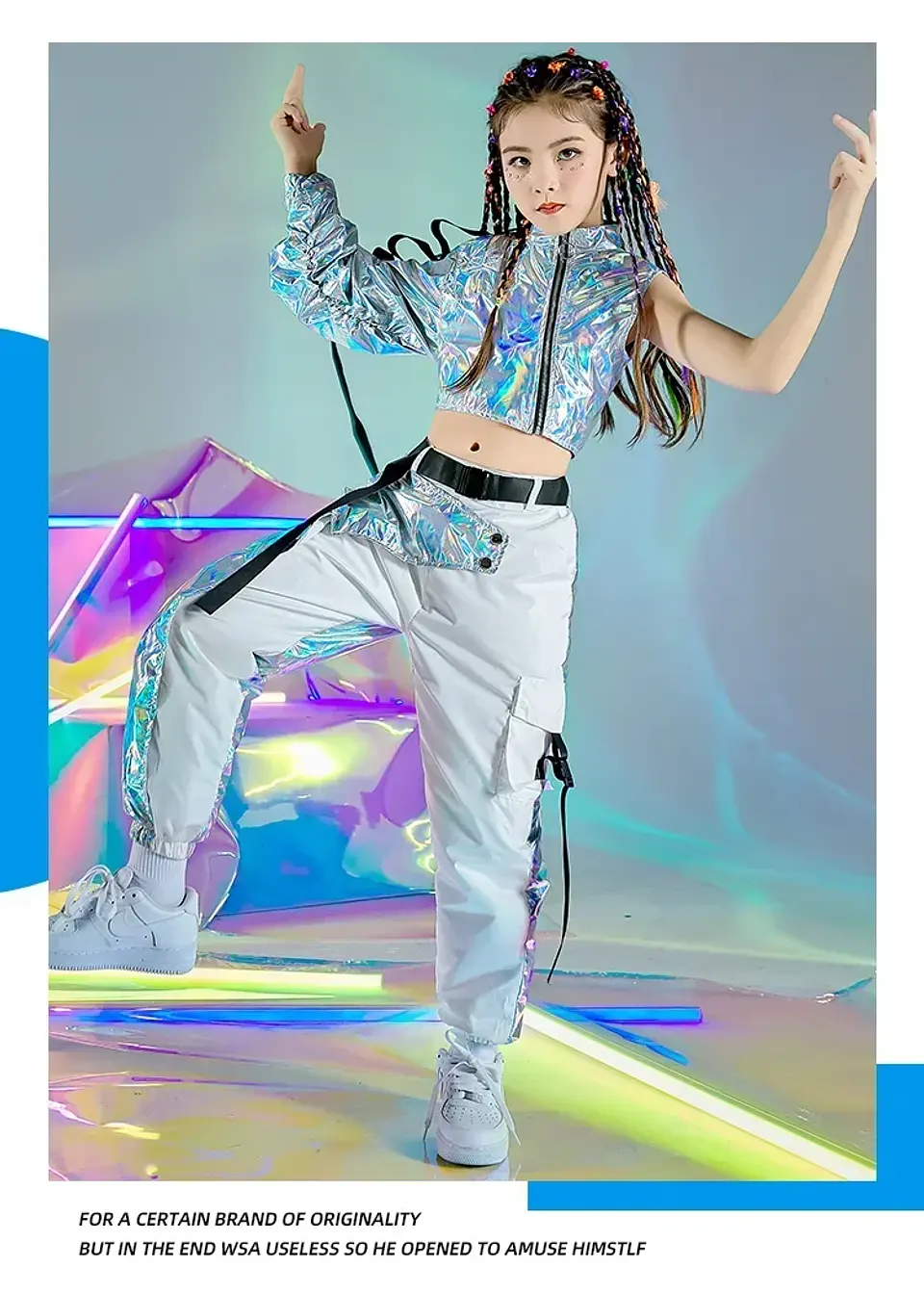 PU Hip-Hop Dance Clothes Reflective Rave Outfit Girl Sets Jazz Dancewear Festival Crop Tops Cargo Pants Catwalk Show Costume 12