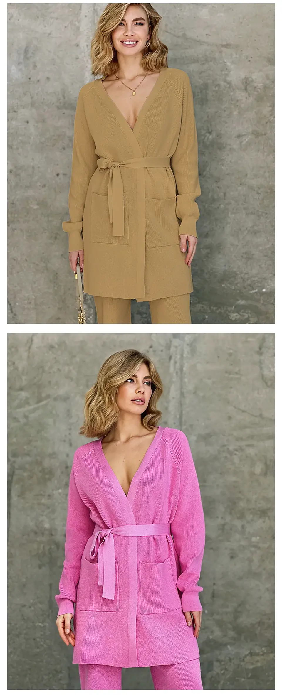 Casual Loungewear Women Set Knit Bathrobes Cardigans Pants Matching Sets 2 Piece Women Knitted Suit Knitted Two Piece Women Sets 17