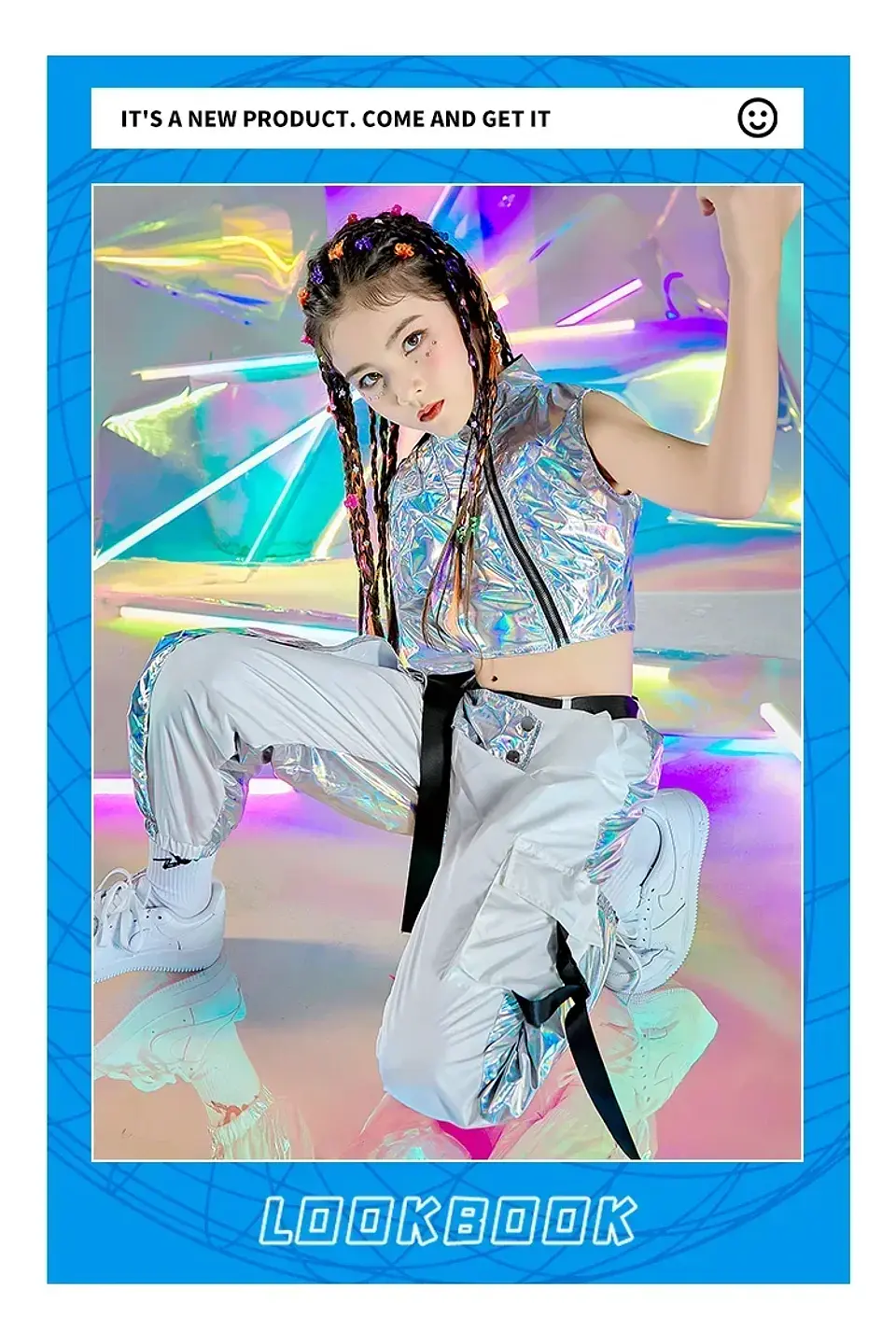 PU Hip-Hop Dance Clothes Reflective Rave Outfit Girl Sets Jazz Dancewear Festival Crop Tops Cargo Pants Catwalk Show Costume 15