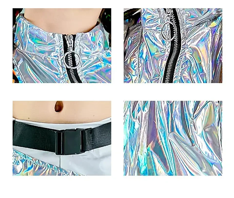 PU Hip-Hop Dance Clothes Reflective Rave Outfit Girl Sets Jazz Dancewear Festival Crop Tops Cargo Pants Catwalk Show Costume 16