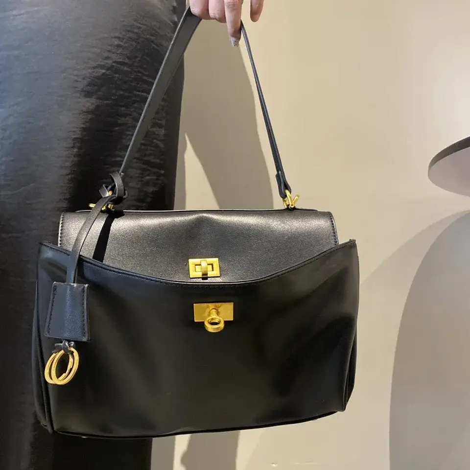 Luxury Bag Microfiber Leather Women's Bag Double lock Shoulder Slant Cross Commuting Underarm Bag Business Briefcase 2