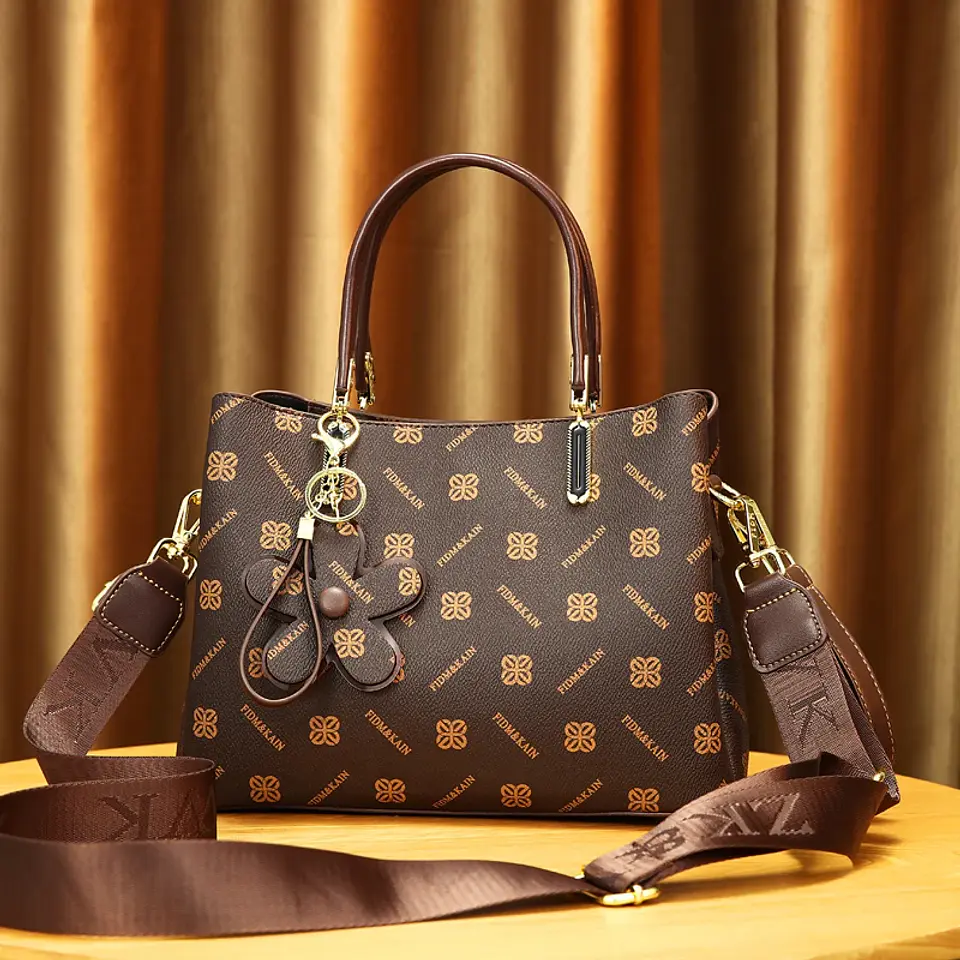 Fashion vintage exquisite printed women's handbag, texture single shoulder crossbody bag, small flower pendant decoration 2