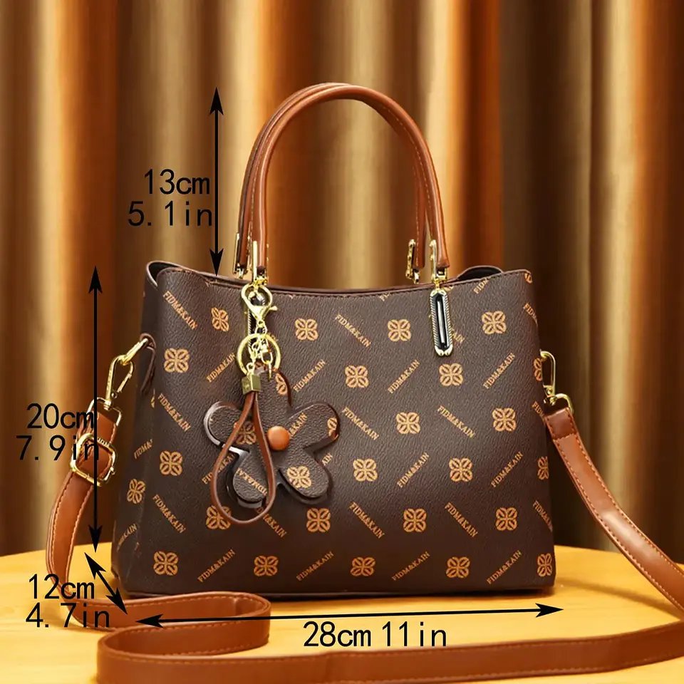 Fashion vintage exquisite printed women's handbag, texture single shoulder crossbody bag, small flower pendant decoration 3
