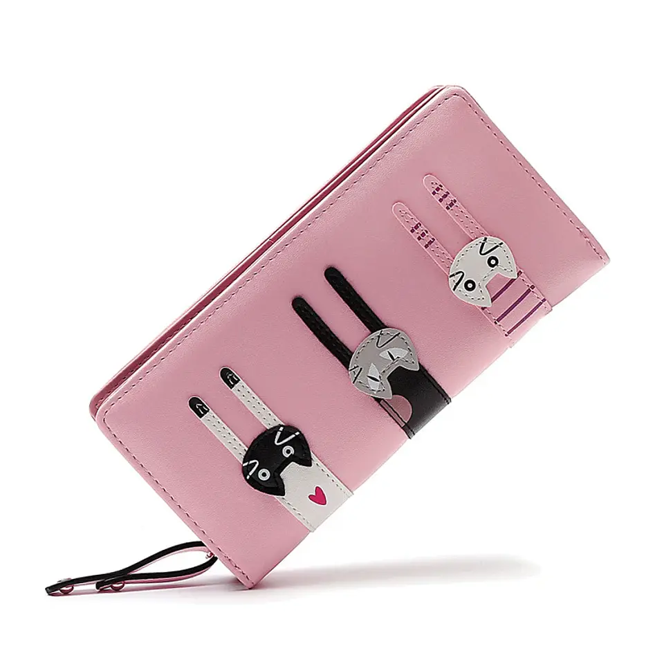Funny Kitten Design Women Long Wallet PU Leather Cute Cartoon Cats Girls Zipper Purse Ladies ID Bank Card Holder Clutch Bag 1