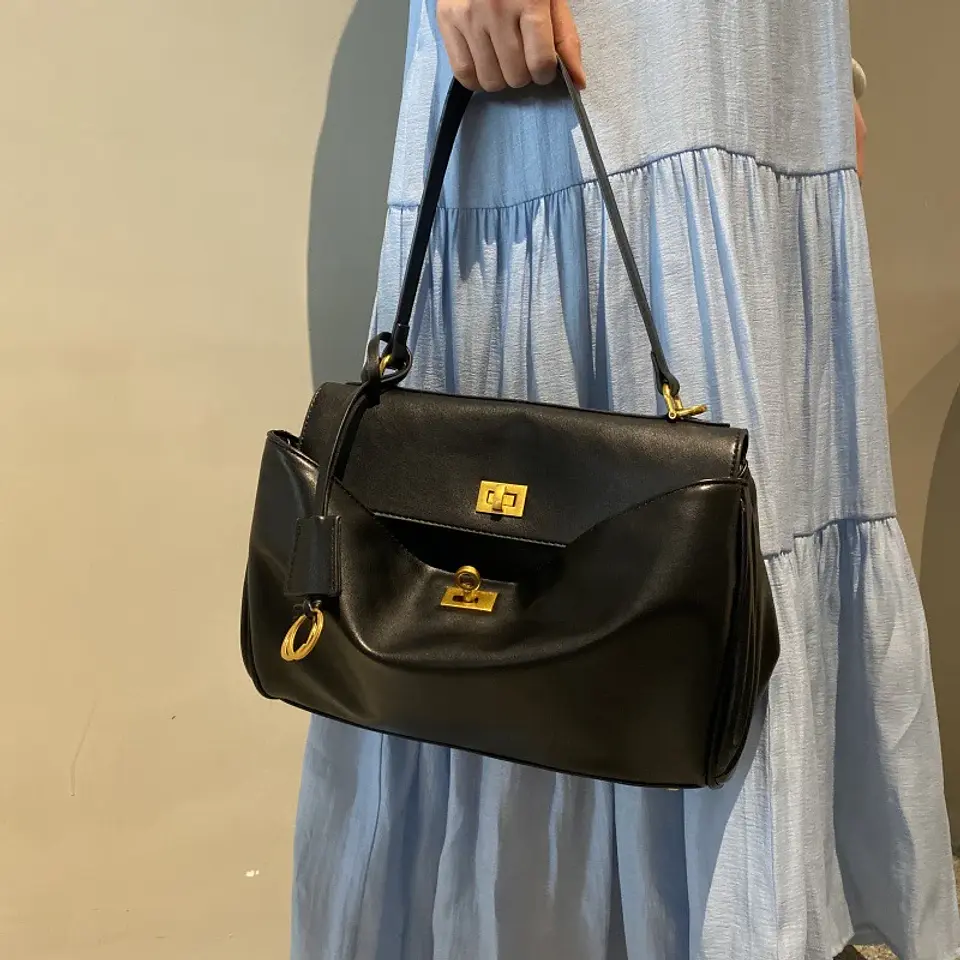 Luxury Bag Microfiber Leather Women's Bag Double lock Shoulder Slant Cross Commuting Underarm Bag Business Briefcase 3