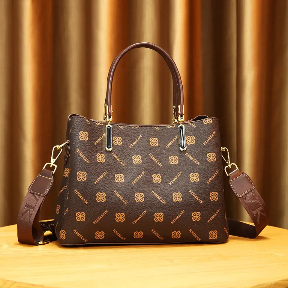 Fashion vintage exquisite printed women's handbag, texture single shoulder crossbody bag, small flower pendant decoration 9