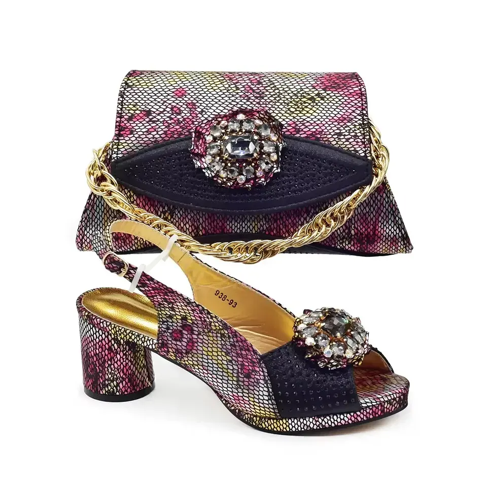 Italian Shoes and Bags Matching Set Decorated with Rhinestone Nigerian Heel Party for Women African Wedding Shoes with Bag 8