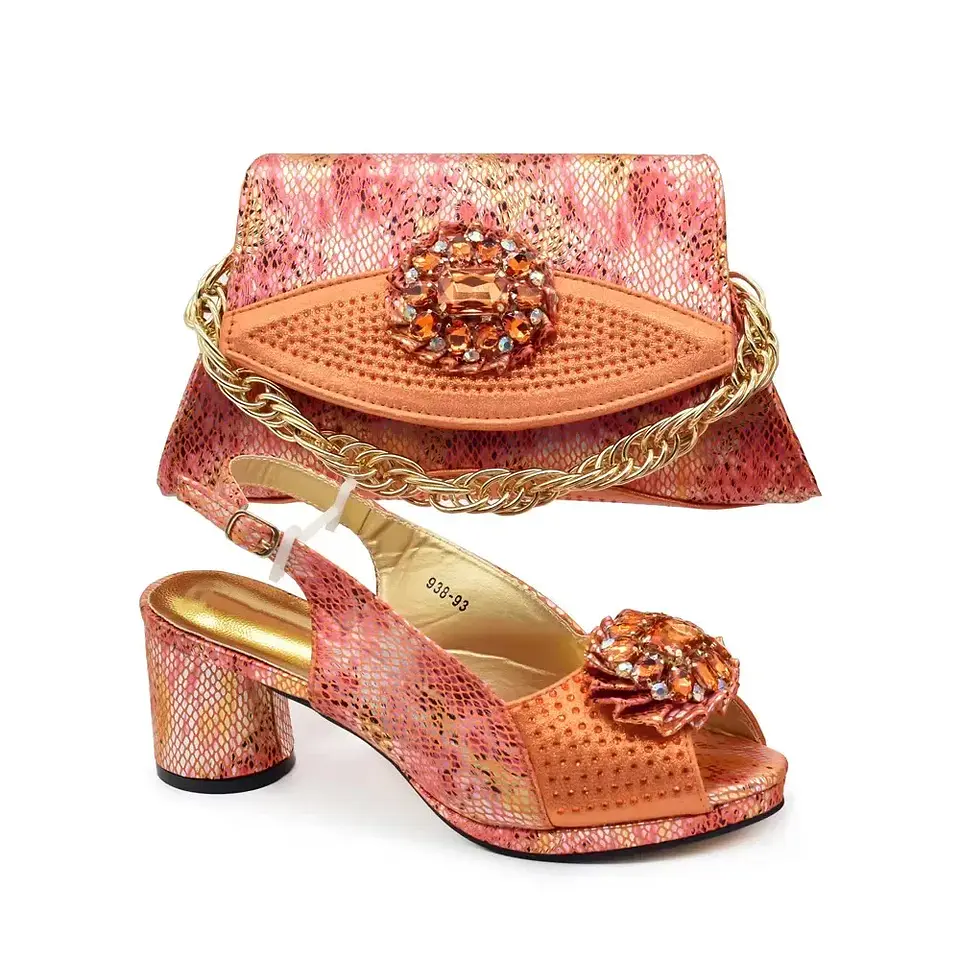 Italian Shoes and Bags Matching Set Decorated with Rhinestone Nigerian Heel Party for Women African Wedding Shoes with Bag 10