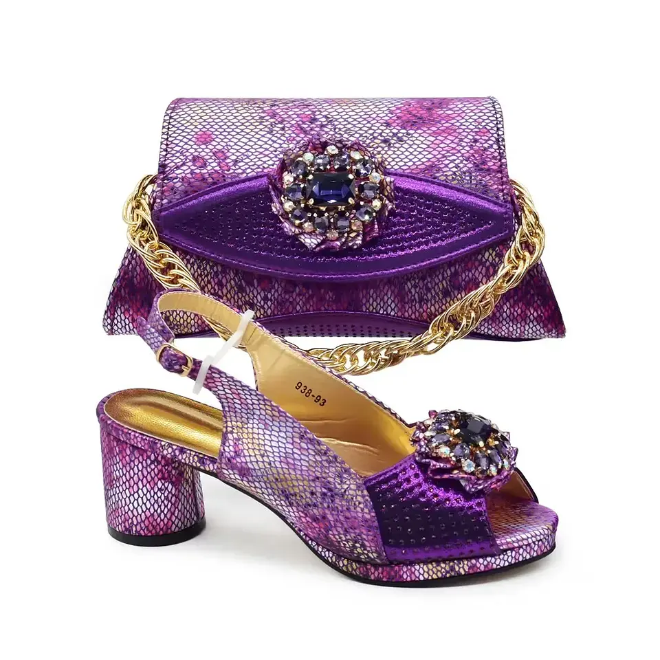 Italian Shoes and Bags Matching Set Decorated with Rhinestone Nigerian Heel Party for Women African Wedding Shoes with Bag 11