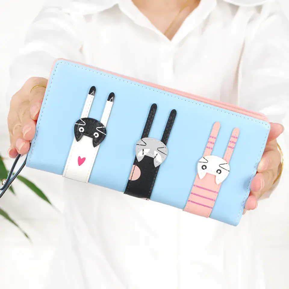 Funny Kitten Design Women Long Wallet PU Leather Cute Cartoon Cats Girls Zipper Purse Ladies ID Bank Card Holder Clutch Bag 7