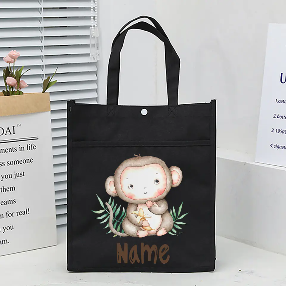 Personalized Animal with Name Kids Library Tote Bags Homeschool Cute  Reading Books Bag Children School Bag Kids Birthday Gifts 22