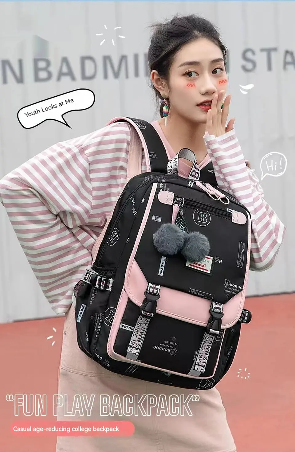 large school bags for teenage girls canvas schoolbag student book bag fashion black pink teen school backpack 12