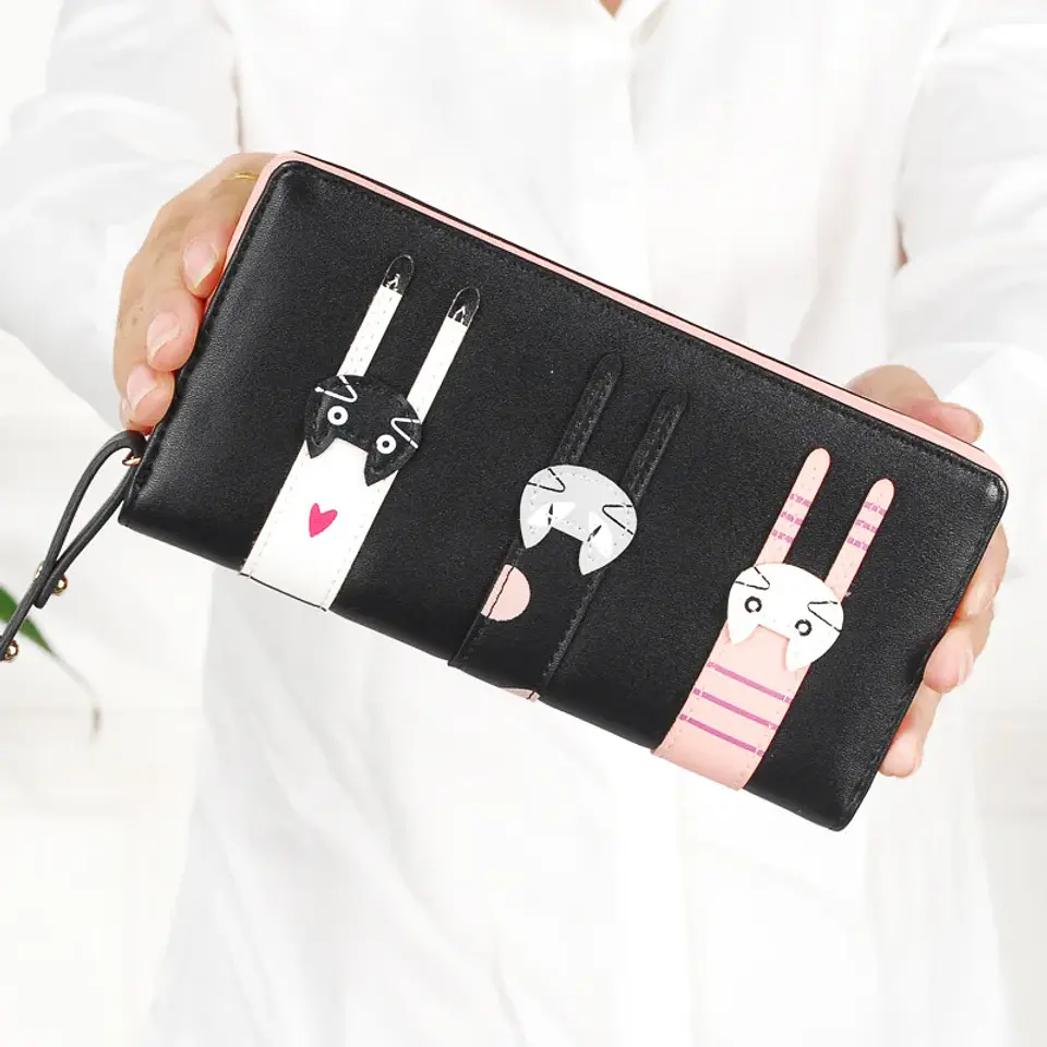 Funny Kitten Design Women Long Wallet PU Leather Cute Cartoon Cats Girls Zipper Purse Ladies ID Bank Card Holder Clutch Bag 10