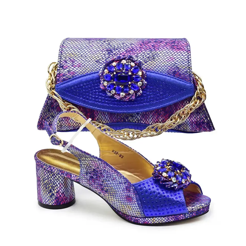 Italian Shoes and Bags Matching Set Decorated with Rhinestone Nigerian Heel Party for Women African Wedding Shoes with Bag 15