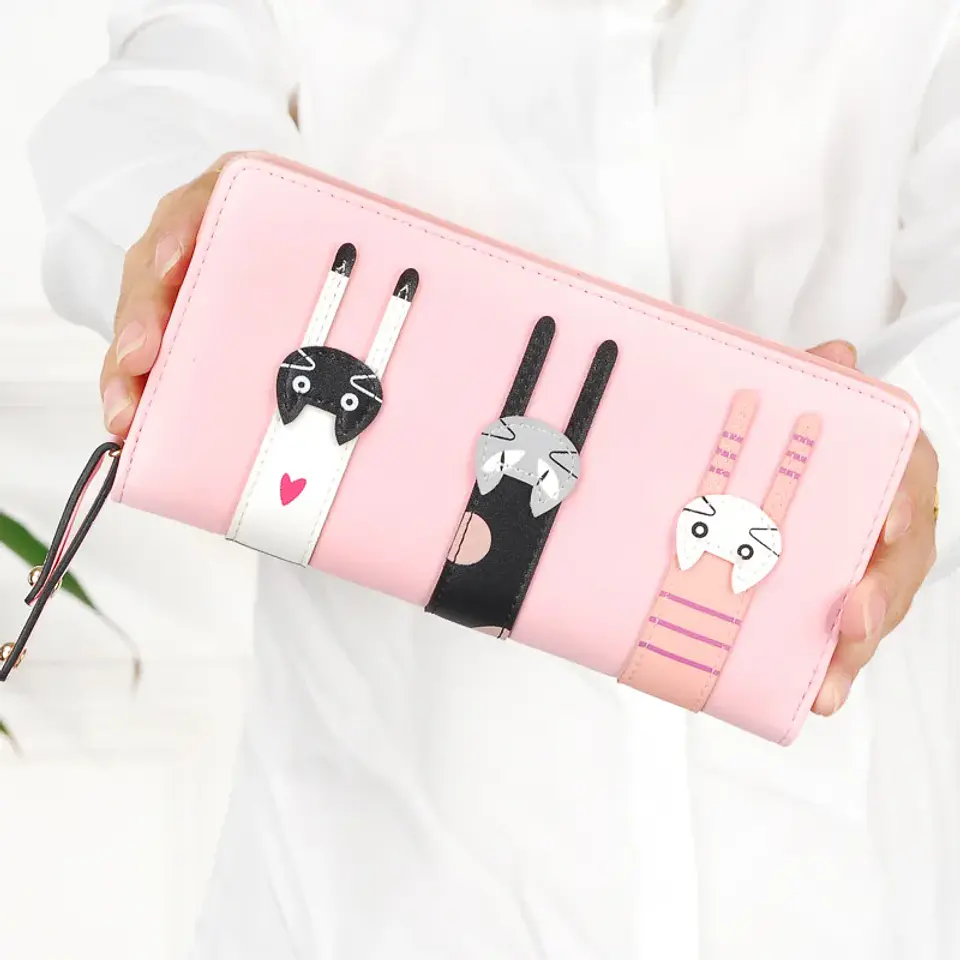 Funny Kitten Design Women Long Wallet PU Leather Cute Cartoon Cats Girls Zipper Purse Ladies ID Bank Card Holder Clutch Bag 11