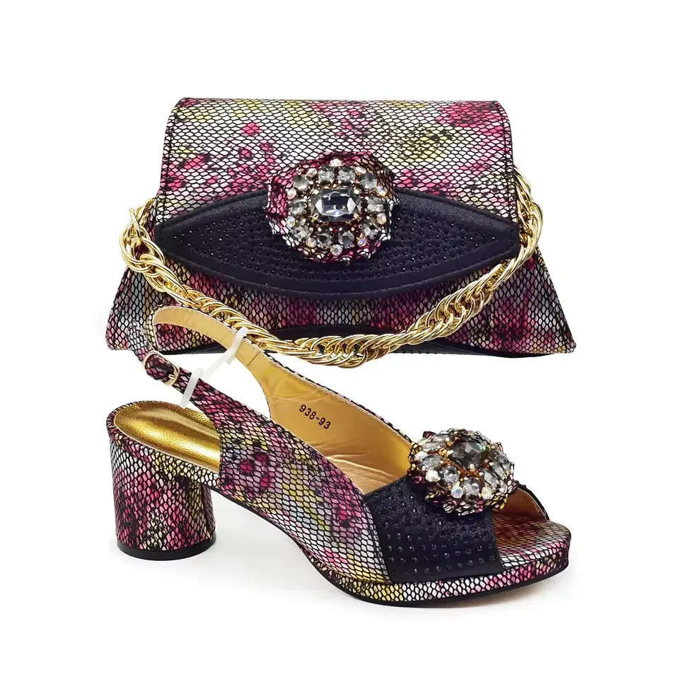 Italian Shoes and Bags Matching Set Decorated with Rhinestone Nigerian Heel Party for Women African Wedding Shoes with Bag 16