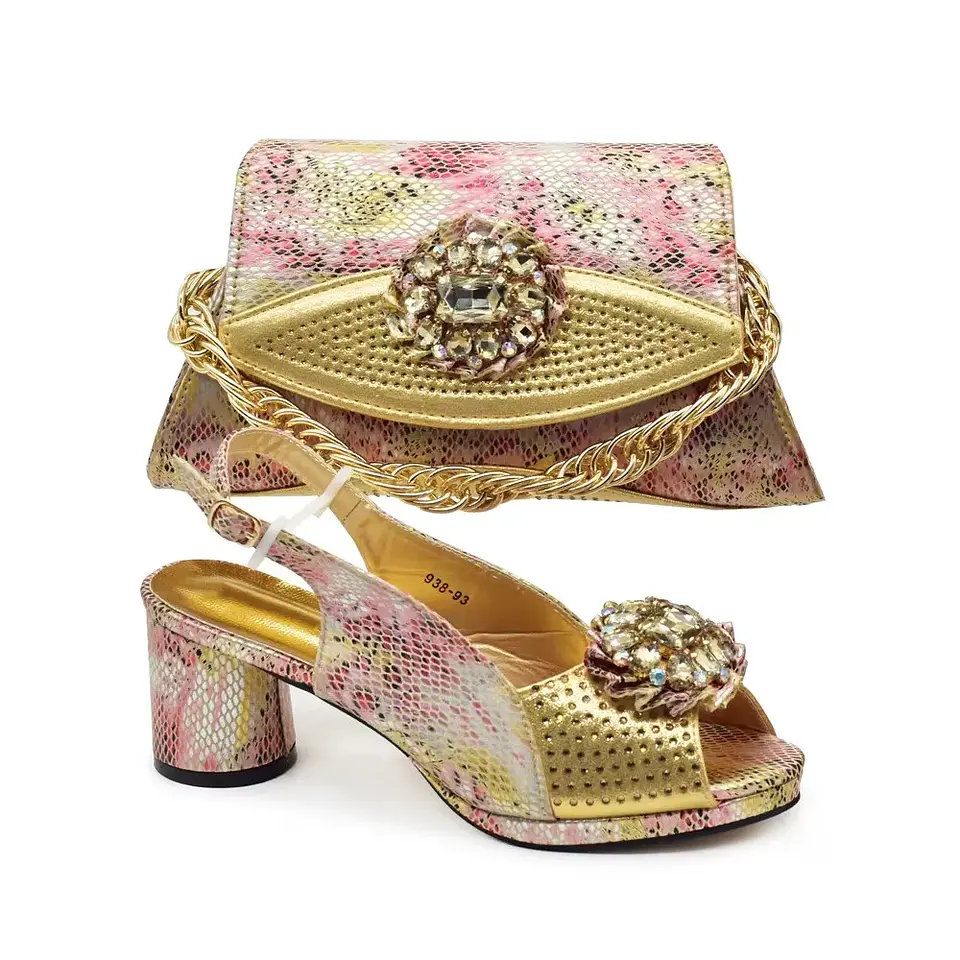 Italian Shoes and Bags Matching Set Decorated with Rhinestone Nigerian Heel Party for Women African Wedding Shoes with Bag 18