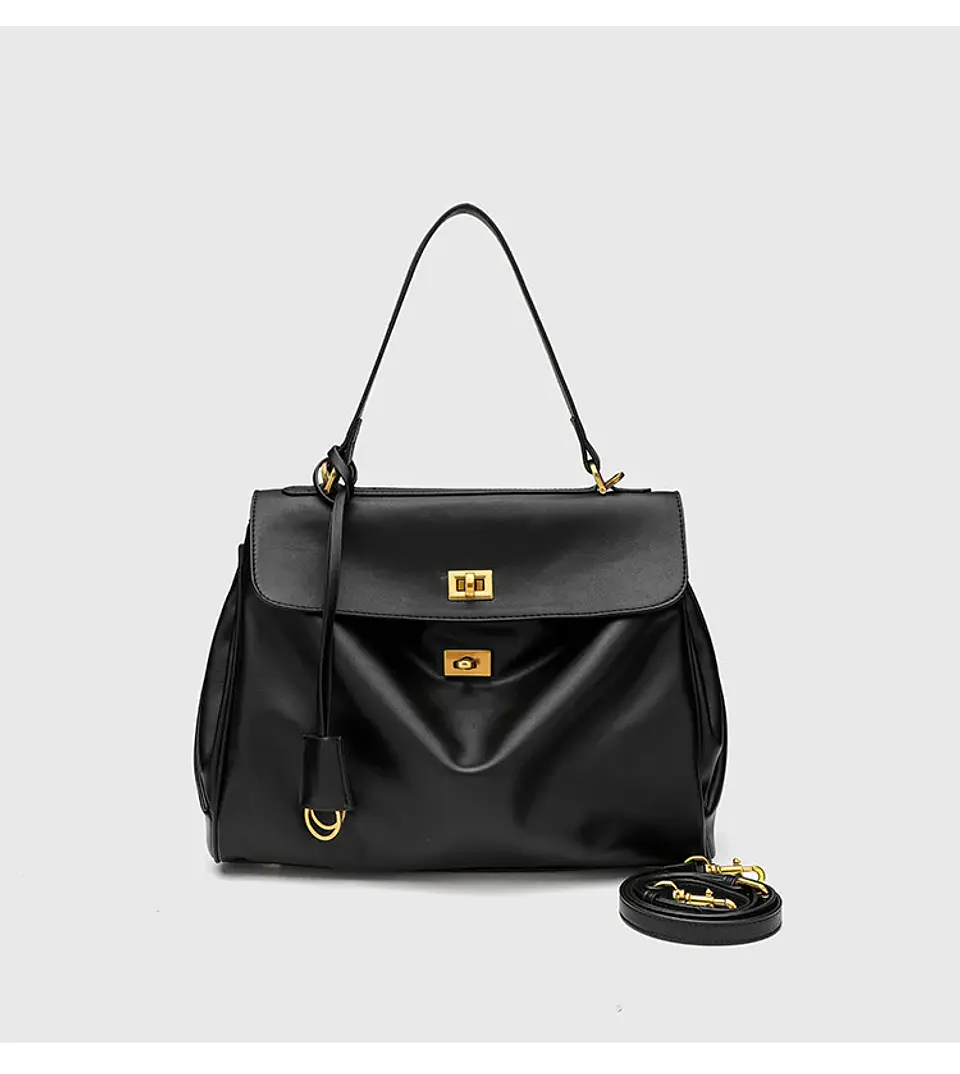 Luxury Bag Microfiber Leather Women's Bag Double lock Shoulder Slant Cross Commuting Underarm Bag Business Briefcase 21