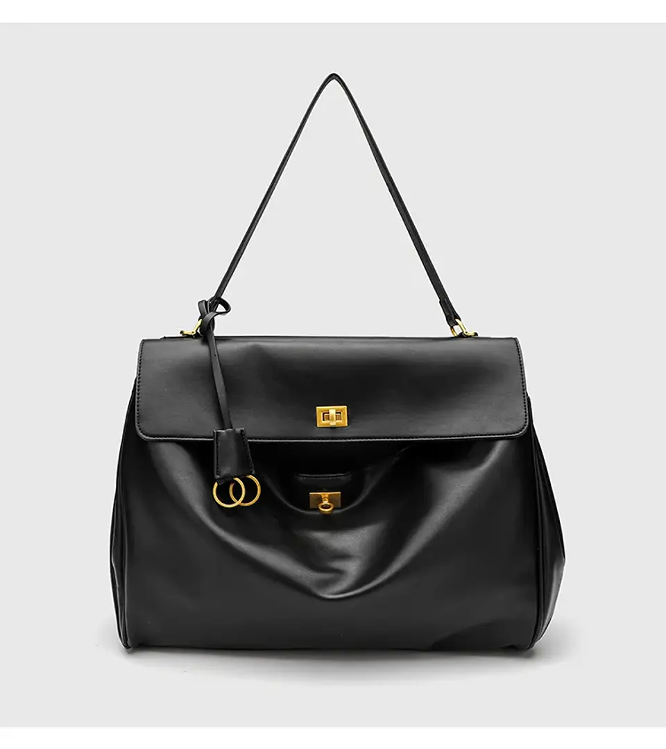 Luxury Bag Microfiber Leather Women's Bag Double lock Shoulder Slant Cross Commuting Underarm Bag Business Briefcase 26