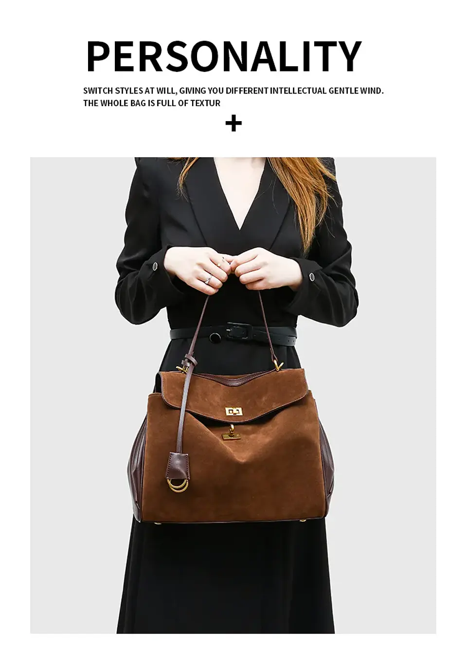 Luxury Bag Microfiber Leather Women's Bag Double lock Shoulder Slant Cross Commuting Underarm Bag Business Briefcase 40