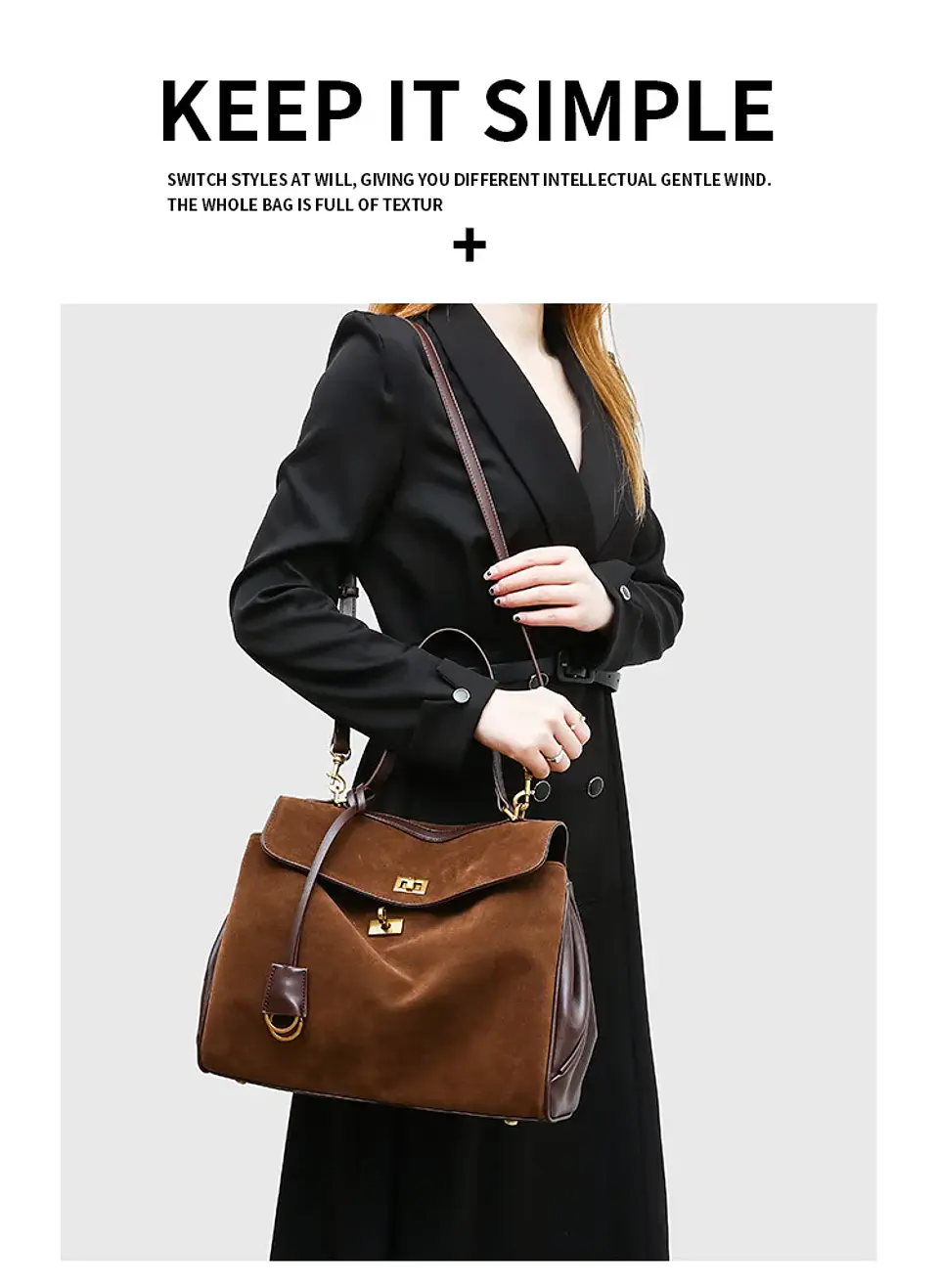 Luxury Bag Microfiber Leather Women's Bag Double lock Shoulder Slant Cross Commuting Underarm Bag Business Briefcase 42