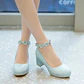 Pumps Spring and autumn fashion Round head Shallow mouth Flower Buckle Thick heel Women's shoes plus size 30-43 high 6cm - Miniatura 1