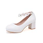 Pumps Spring and autumn fashion Round head Shallow mouth Flower Buckle Thick heel Women's shoes plus size 30-43 high 6cm - Miniatura 5