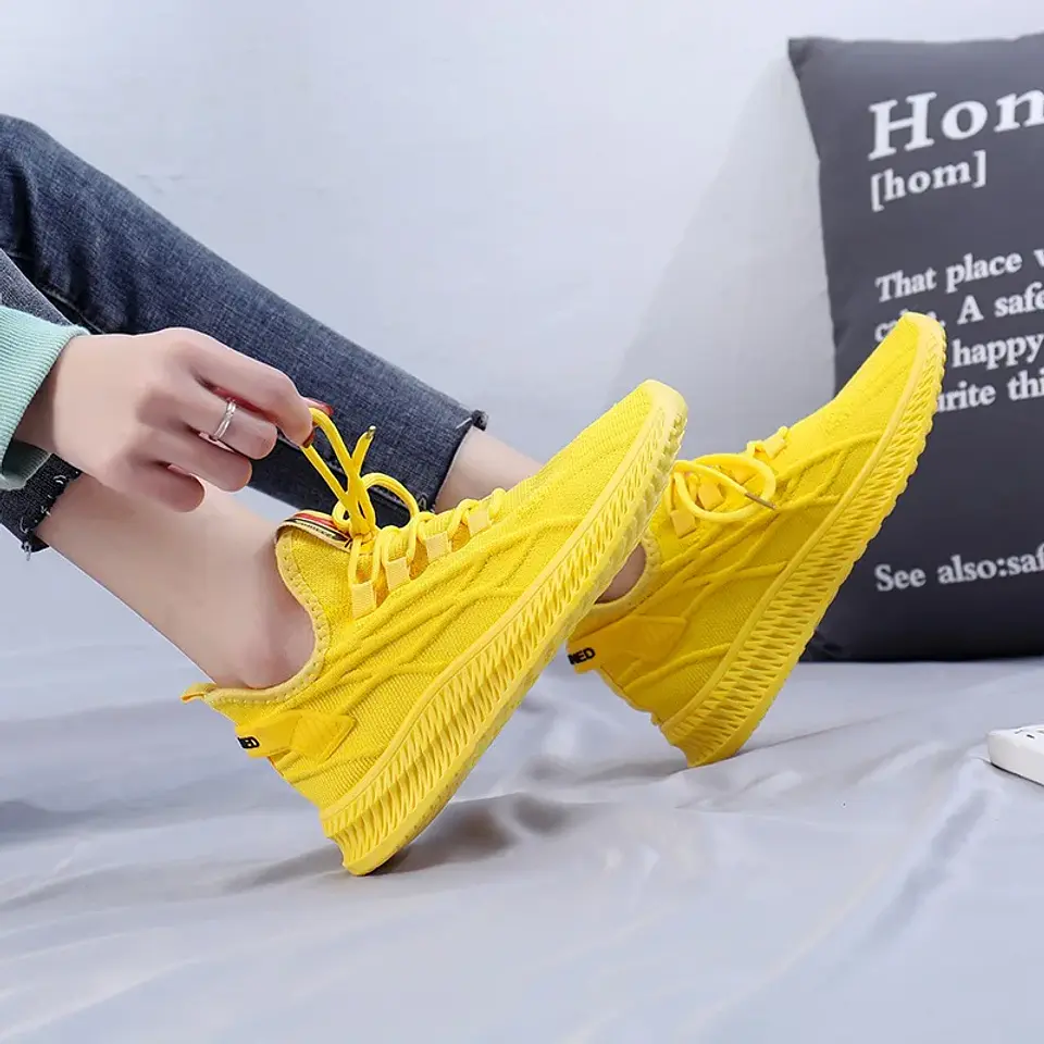 2026 Fashion Spring Female Sneakers Women Shoes Korean Mesh Yellow Ladies Shoes Woman Lace Up Red Black Casual Shoes Breathable 1