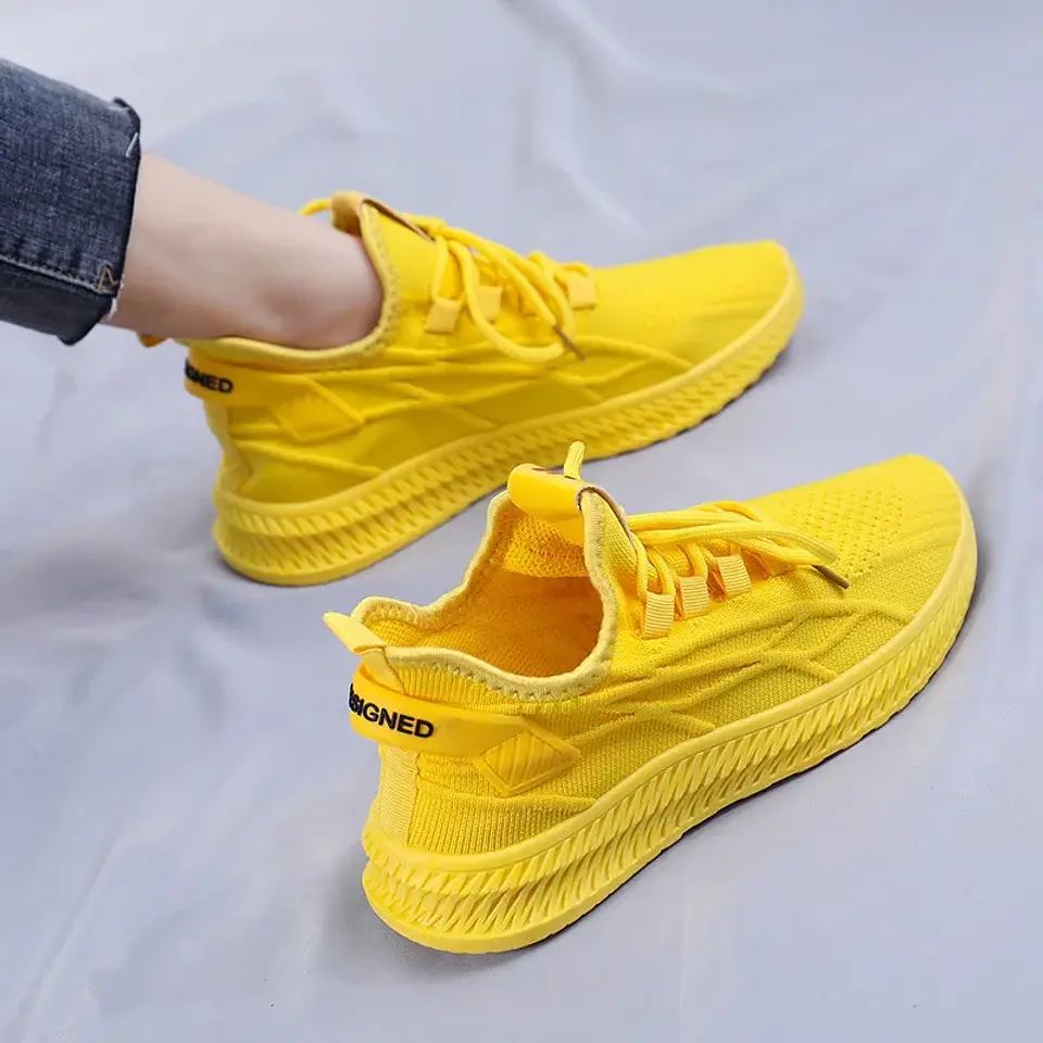 2026 Fashion Spring Female Sneakers Women Shoes Korean Mesh Yellow Ladies Shoes Woman Lace Up Red Black Casual Shoes Breathable 3