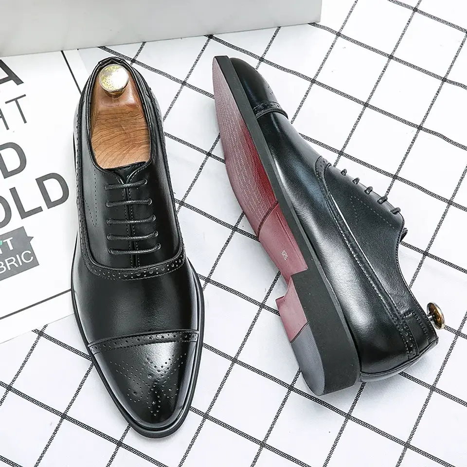 Men's Formal  Shoes Red Sole Fashion Business Casual Party Banquet Daily Retro Carved Lace-up Brogue Dress Wedding Shoes Size 48 3