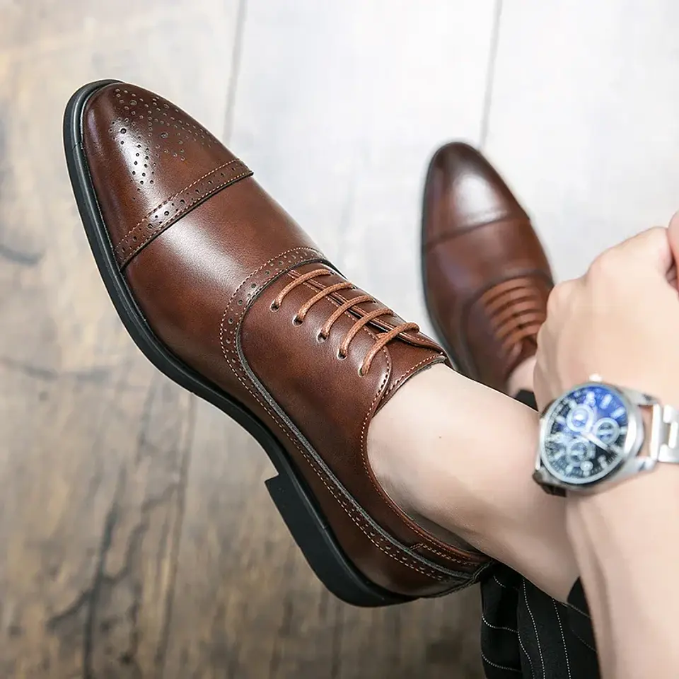Men's Formal  Shoes Red Sole Fashion Business Casual Party Banquet Daily Retro Carved Lace-up Brogue Dress Wedding Shoes Size 48 4